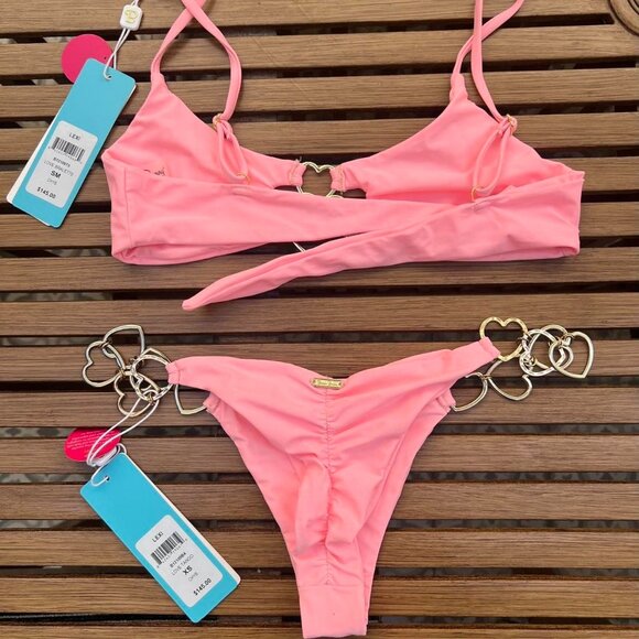 BNWT Beach Bunny Pink Heart Top + Bottom Bikini Set, Size XS - Picture 4 of 5
